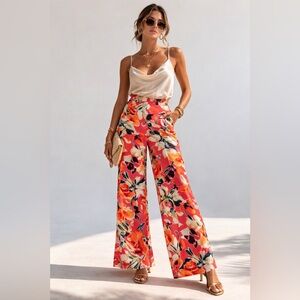 Guess High Rise Floral Wide Leg Pants Resort Vacation Lightweight Flowy